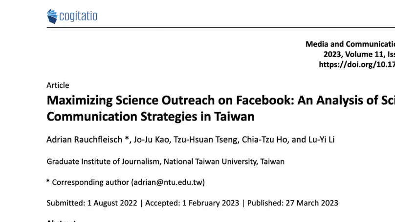 Maximizing Science Outreach on Facebook: An Analysis of Scientists’ Communication Strategies in Taiwan